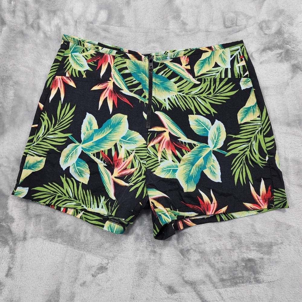 Vintage Catalina Swim Shorts Womens M Multicolor Tropical Floral Zip Front Beach